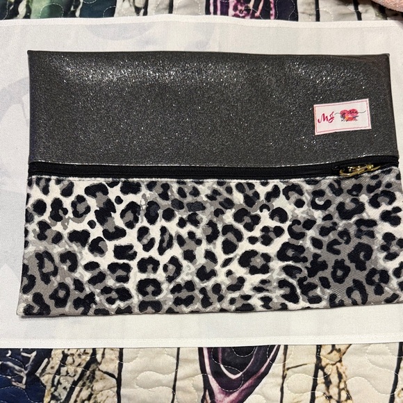 Makeup Junkie Handbags - Makeup Junkie Glittery Gray and Leopard Print Clutch